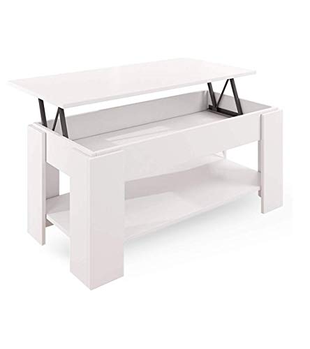 CAMBIA TUS MUEBLES - Mesa de Centro elevable con revistero para Comedor, salón Premier MC-3, Mesa Auxiliar en Color Blanco o Roble (Blanco) Cover