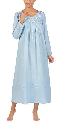 Eileen West Sleepwear & Loungewear for Women - Poetic Woven Lawn Collection - 100% Cotton Longsleeve Full-Length Nightgown