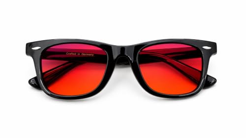 Image of Solstice Jet Black Amber Tinted Circadian Glasses for Nighttime Screen Use, Square Acetate Frame, 100% Blue Light Blocking, Patent-Pending Multi-Layered Technology, UV400, Unisex Medium
