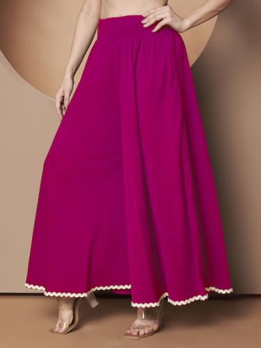 Image of KZULLY | Palazzo for Women | Solid & Printed | Stylish Wide-Leg | Comfortable Elastic Waist Bottomwear