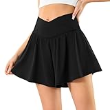 Merqueen Flowy Shorts Crossover Athletic Shorts for Women High Waisted Summer Shorts Mini Skirt Skorts for Golf Tennis Black