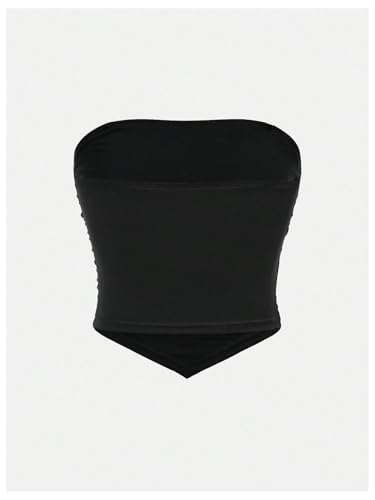 OYOANGLE Girl's Strapless Ruched Tube Top Asymmetrical Hem Party Bandeau Tops2