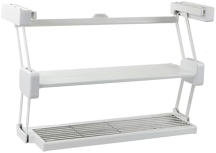 Two-Tier Pull Down Shelf - Space-Saving Folding Storage Rack for Kitchen Pantry, Cabinet Organizer, Adjustable Height, Easy Installation, Maximize Storage Space