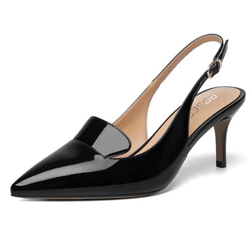 ROSERWISH Womens Sexy Elegant Slingback Patent Pointed Toe Work Stiletto Mid Heel Pumps Dress Shoes 2.5 Inch