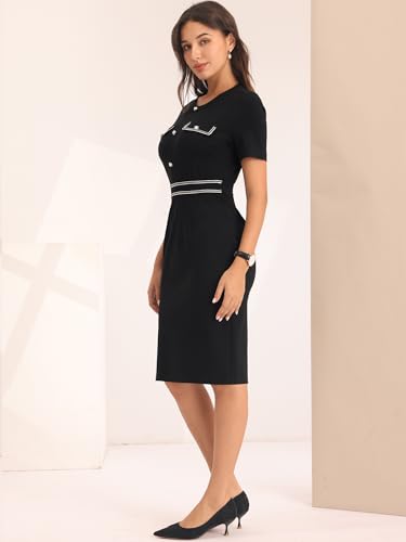 Women's Pencil Dress Short Sleeve Contrast Color Elegant Stretchy Bodycon Work Dresses3