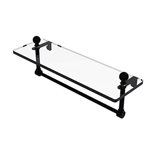 Allied Brass MA-1/16TB Mambo 16 Inch Vanity Integrated Towel Bar Glass Shelf, Matte Black