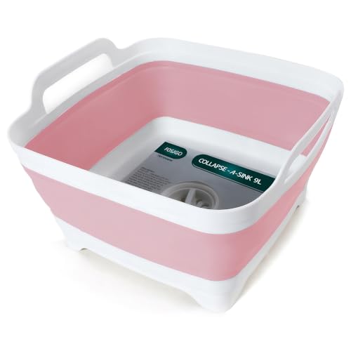 Image of FOSJGO Collapsible Dish Basin with Drain Plug, Foldable Sink, 2.4 Gal (9L) | Space-Saving Wash Basin for Kitchen, Baby Bottles, Vegetable Washing, Camping, RV and Party Beverage Tubs