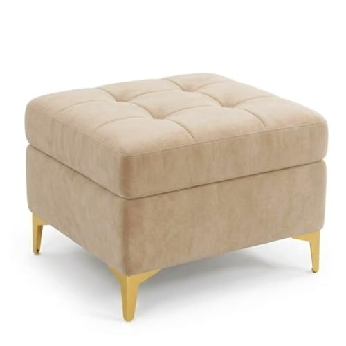 Image of FURNY Styliving 4 Seater L Shape Sofa Set with Movable Ottoman & Golden Legs | Flexible Left or Right Layout | Plush Velvet Fabric (Beige) | Perfect for Living Room, Guest Room & Office