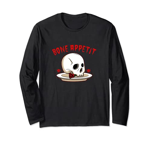 Bone Appetit I Bloody Scary Horror Skeleton Halloween Party Maglia a Manica