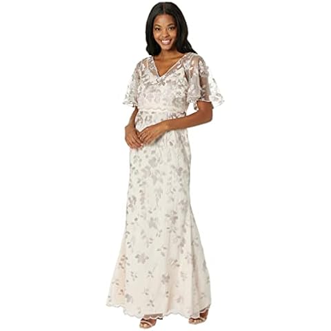 Adrianna Papell Women's Floral Embroidery Mermaid Gown Mother of The Bride Dress, Champagne Multi, 20 Cover