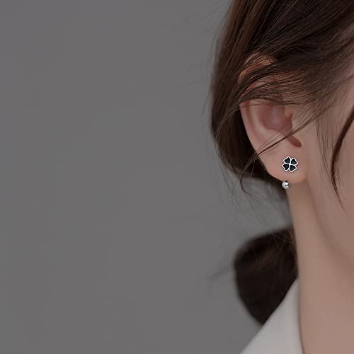 20G Four Leaf Clover Half Hoop Earrings 925 Sterling Silver Cartilage Screw Back Ball Tiny Studs Black Enamel Love Heart Flower Dangle Drop Helix Earring Cute Lucky Jewelry For Women Teen Girls Gifts Hypoallergenic #TOP1