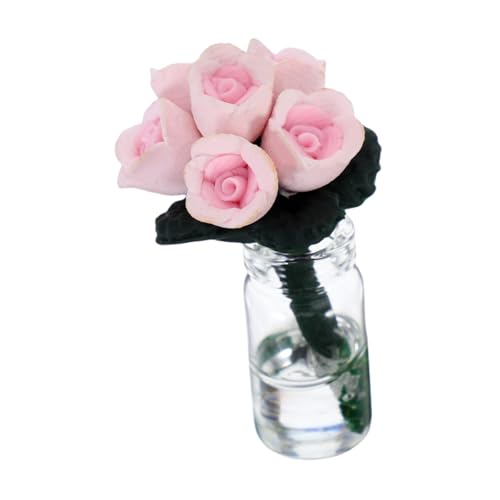 iplusmile Miniature Potted Rose Flower Model Artificial Tiny Bonsai Decor for Rooms Bedrooms Offices Lightweight Versatile Flower Vase Adornment DIY Crafting Home Decoration