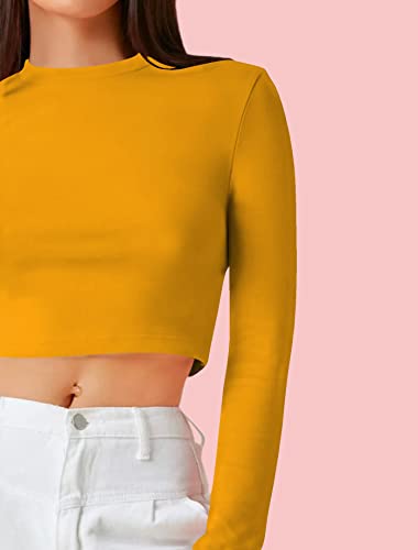 Image of Dream Beauty Fashion Women's Casual Round Neck Long Sleeves Stylish Crop Top - 17 inch Inches (Tee-Tally 02)