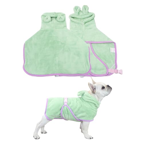 Microfibre Dog Towel Adjustable Dog Drying Coat Ultra Absorbent Dog Bathrobe Super Soft Coral Velvet Dog Towel After Bath Beach Pool Pet Bathrobe Towels For Small Dogs And Cats (XS) (Green)