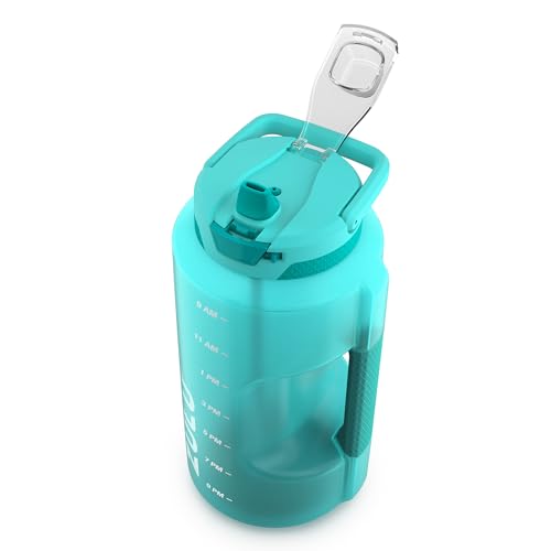 ZULU Goals 128oz Half Gallon Plastic Water Bottle with Straw and Time Marker | Large Reusable Jug with Handle and Leak Proof Lid for All Day Hydration, Gym and Outdoors, Gift Ready, Aquaviva