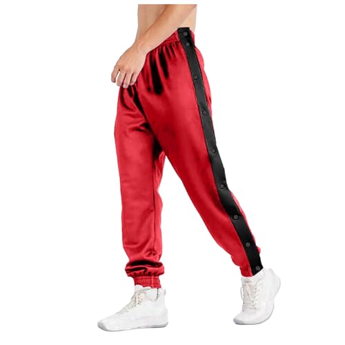 Mens Tear Basketball Pants Casual High Split Snap Button Cotton Post- Sweatpants with Pockets