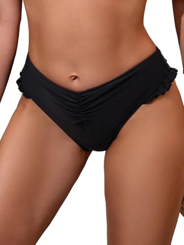 Leoparts Women's Ruched Bikini Bottom Sexy Ruffle High Cut Swim Bathing Suit Bottoms