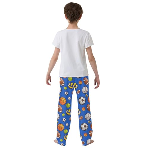 ZZXXB Baseball Football Basketball Print Boys Long Pants Soft Trousers Elastic Waist Kids Lounge Bottoms with Pockets S-XL3