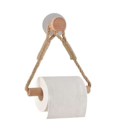 Portarollo Papel Higiénico Sujetador de Papel Montura de Pared, Colgador Papel Higienico de Pared de Madera y Cuerda, Accesorio Retro de rollo de papel, Sin Taladrar, para Baños, Multicolor, 15 cm