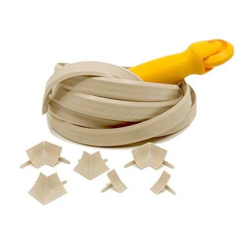 Image of InstaTrim Flexible Self-Adhesive Trim Bundle with Applicator - Trim Caulking Kit with 10 ft Ivory 1 /2 in Wide Caulk Strip, 6 Corner and End Caps, and Applicator Tool | Kit includes ivory 1 /2 in x 10 ft trim, six corner /end caps, and an applicator for clean sealing and finished transitions.