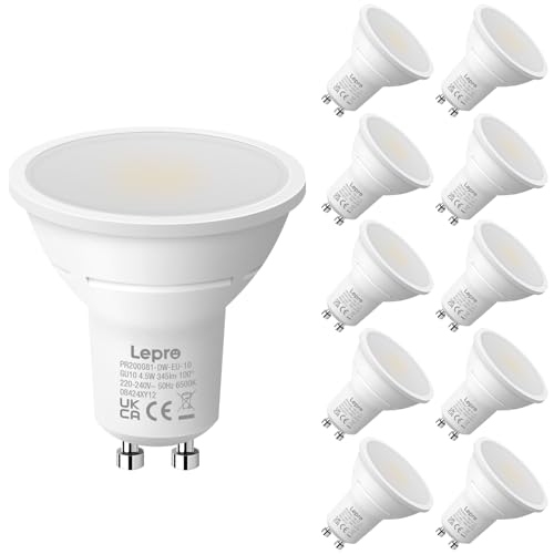 Lepro GU10 LED Bulbs, Cool White 6500K, 4.5W 345lm Daylight Led Bulbs, No Flickering, 50W Halogen Bulb Equivalent, Non-dimmable Energy Saving Light Bu