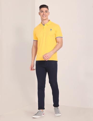 Image of U.S. Polo ASSN. Solid Slim Fit Polo T Shirts for Men - 100% Cotton, Half Sleeves Mens Tshirt