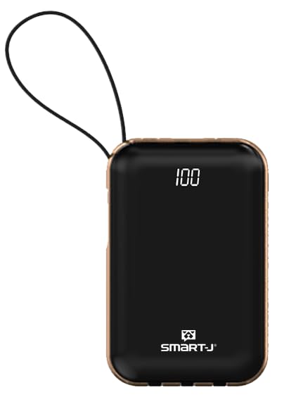 Power Bank 10000mAh SMART·J DX458 con Cavi Integrati USB-C, Lightning e Micro USB – Display LED Digitale, Ricarica Rapida 10W, Design Compatto in ABS e Metallo, per Smartphone,Phone, Auricolari, Smart