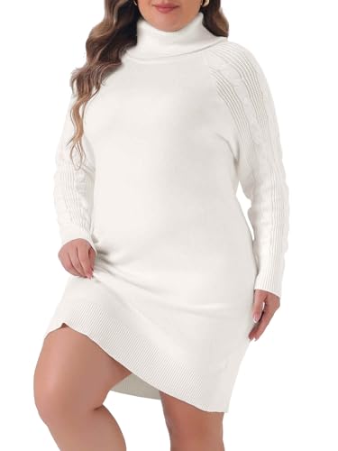 Image of Agnes Orinda Plus Size Sweaters for Women Long Sleeve Turtleneck Warm Pullover Mini Sweater Dresses