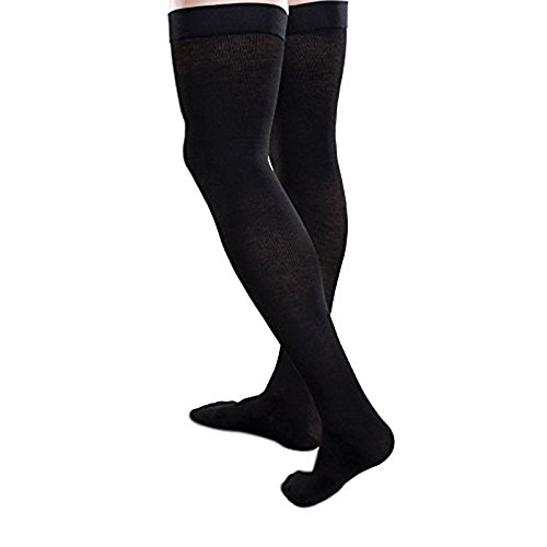 Therafirm Core-Spun 20-30mmHg Moderate Graduated Compression Support Thigh High Socks (Black, XL Long)