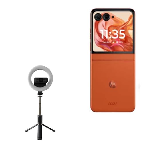 BoxWave Stand and Mount Compatible with Motorola Razr 60 Ultra - RingLight SelfiePod, Selfie Stick Extendable Arm with Ring Light - Jet Black