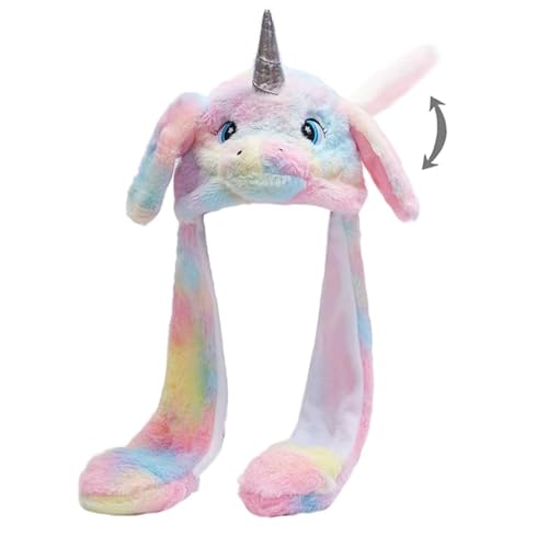 MUNSKT Peluche Mouvement d'oreille Oreille Flap Chapeau,Animaux Bonnet Oreilles Qui Bougent,Chapeau Drôles Mobiles Bouge pour Enfants Halloween Noël Carnaval (Unicorn)