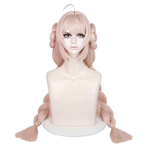 Image of LABEAUTE Pink Cosplay Wig for Men Woman Braided Cosplay Wigs with Bangs and Clips Anime Heat Resistant Hair for Party and Halloween
