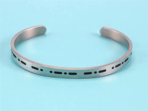 Stainless Steel Morse Code Cuff Bracelet for Women, Engraved Personalized Mantra Cuff Bangle for Daughter Mom Sister Bestfriends Women Morse Code Jewelry Gift4