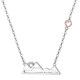 Yearace 925 Sterling Silver Rose Gold Plated Heart Sunrise from Snow Caps Mountain Range Necklace Gift for Women Hikers Outdoor Lovers