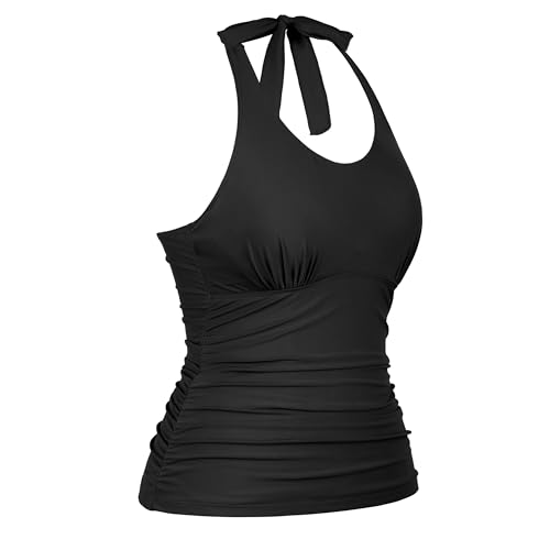 Firpearl Underwire Tankini Tops for Women Ruched Tummy Control Swimsuit Tops Modest Halter Bathing Suit Top Only4
