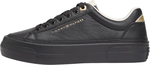 Tommy Hilfiger Damen TH Plateau-Sneaker Tumbled LTR FW0FW09018 Low-Top, Schwarz (Schwarz), Größe 42, Black, 42 EU