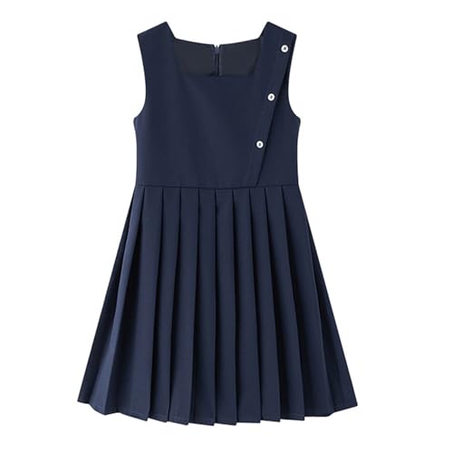 Girls Summer Sundress Casual Sleeveless Swing Dress A-Line Knee Length School Jumper Pleated Ruffle Midi Preppy Dress2
