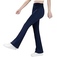 BIG ELEPHANT Girls Fleece Lined Flare Leggings – Warm Winter High Waisted Athletic Bell Bottom Pants for Kids Navy Blue