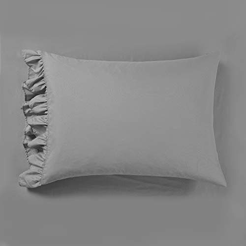 Image of Lush Decor Reyna Ruffle Sheet Set, 6 Piece Set, Queen, Dark Gray - Soft & Comfortable Sheets With Ruffles - Classic Elegant Bed Sheet Set - Traditional, Modern Farmhouse, Glam, & Cottage Bedroom Decor