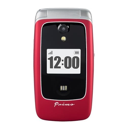 Doro Primo 418 by GSM Großtasten Mobiltelefon mit großem Farbdisplay, Fallsensor, GPS Ortung, Kardio-Messfunktion, Taschenlampe, FM-Radio, Kalender, inkl. Tischladestation, rot