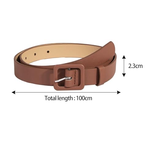Women PU Leather Belt Square Buckle Casual Dress Belt Waistband for Dresses Jeans Coats 39.37inch- Brown3
