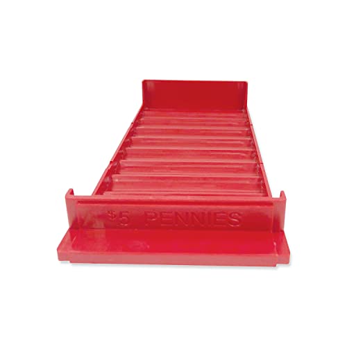 CONTROLTEK Stackable Plastic Coin Tray, Pennies, 10 Compartments, Stackable, 3.75 x 11.5 x 1.5, Red, 2/Pack (560560)