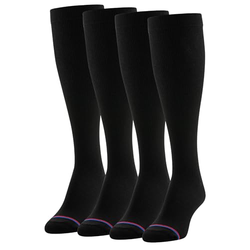 MediPeds unisex-adult Over-the-Calf Socks with Mild Compression, Multipairs, Black (4-pairs), Shoe Size: Men's 7-12; Women's 10-13