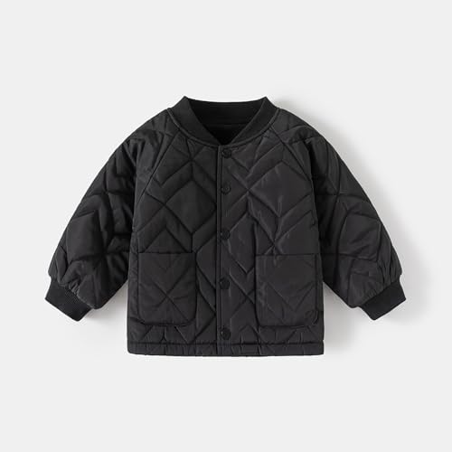 Boys Girl Jacket Winter Jacket Thick Fleece Lined Parka with Pocket Puffer Jacket Wind 𝗪aterproof (Black, 3-4 Years)3