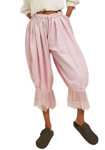 Image of Women Lace Long Bloomers Pants Elastic Waist Y2k Ruffle Pettipants Slip Cute Pantaloons Pumpkin Pants