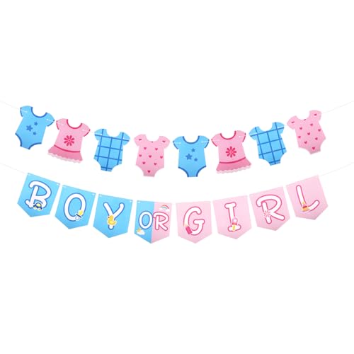 Boy Or Girl Bannière, Décorations Neutres Révélation Genre Pré-Enfilées Guirlande en Papier pour Baby Shower avec Body Bleu & Rose Décor Corde à Linge...