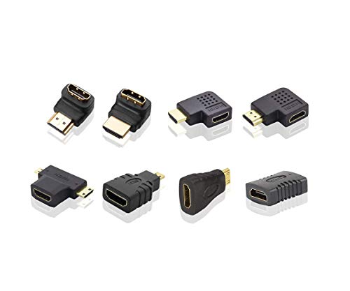 ADWITS Set accoppiatore Adattatore convertitore HDMI,[8 Confezione] 270 180 90 Piatto Orizzontale Verticale HDMI Tipo da A a B a C a D Impostato, Nero