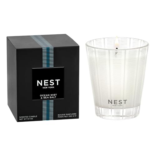 NEST New York Scented Classic Candle, Ocean Mist & Sea Salt - 8.1 oz - Up to 60-Hour Burn Time - Reusable Glass Vessel