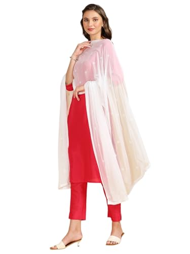 Image of DUPATTA BAZAAR Women's Embroidered Chiffon Dupatta with Delicate Sequins