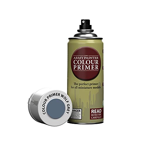 The Army Painter Colour Primer Wolf Grey, 400 mL Acrylic Spray Primer, Spray Paint Basecoat for Miniature Priming, Tabletop Roleplaying, Boardgames, and Wargames Miniature Modelling
